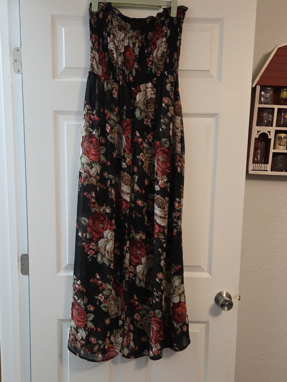 SHEIN Black Maxi Dress with Red & Cream Floral Print